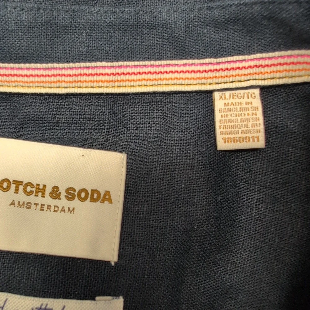 Scotch & Soda Linen Camp Collar Guayabera Button Up Shirt Size XL Navy‎ Blue